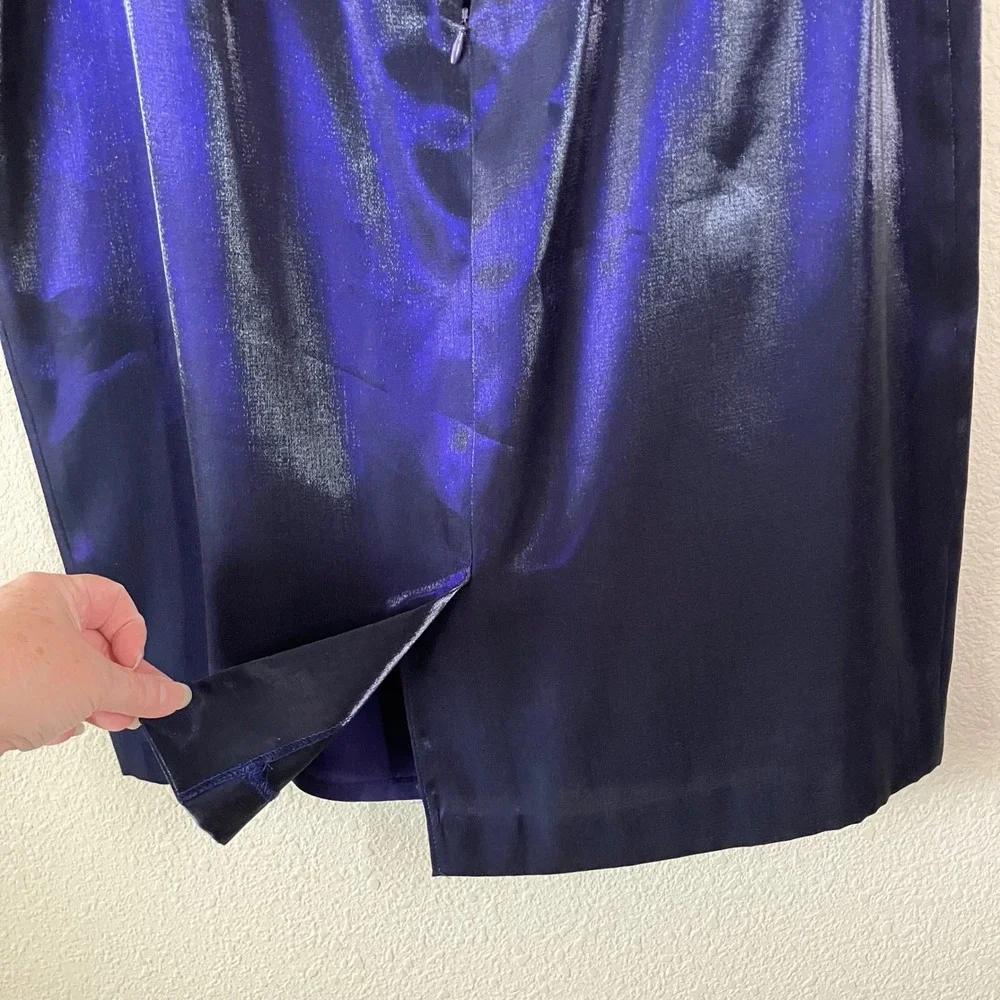 ALEX EVENINGS 2 Pc Dress Suit 14 NEW Sapphire Metallic Taffeta Rhinestone Button